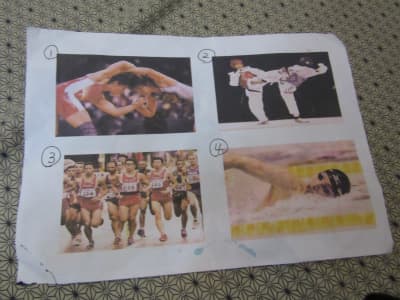 猫ひろしさんがカンボジア代表として出場した競技は何かを選んでもらう、選択肢として４枚の写真がプリントされた用紙