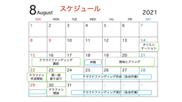 2021年8月のカレンダー上に書かれたスケジュール