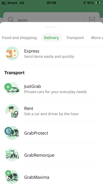 Grab　Taxi　のスマホ画面