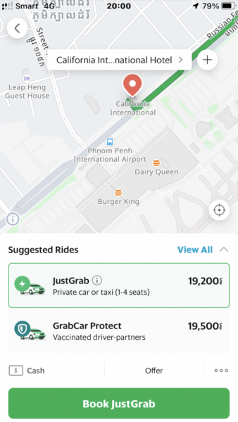 Grab　Taxi　のスマホ画面